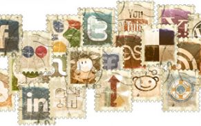 Social Media Icons im Briefmarken-Look