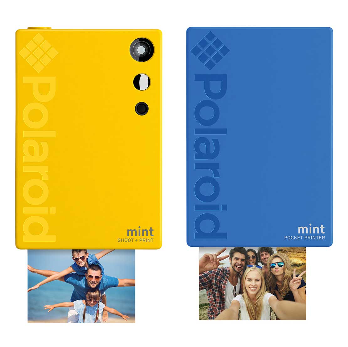 Polaroid MInt Sofortbildkamera und Polaroid Mint Sofortbilddrucker in Gelb und Blau