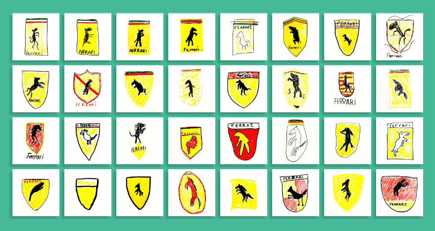 Ferrari-Logos aus dem Kopf gezeichnet