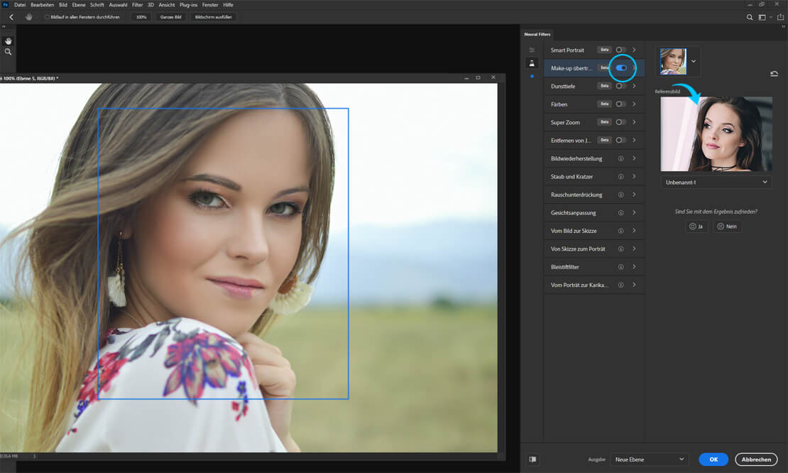 Make-up übertragen in Photoshop mit Neural Filters (Screenshot)