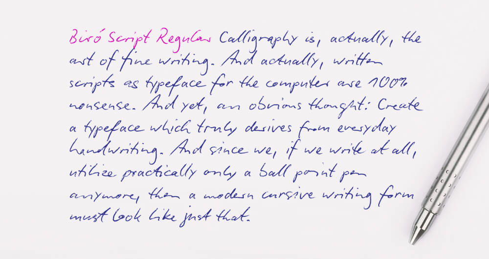 Handschrift-Schriftart Biro Script sieht aus, als wäre sie mit einem Kugelschreiber geschrieben