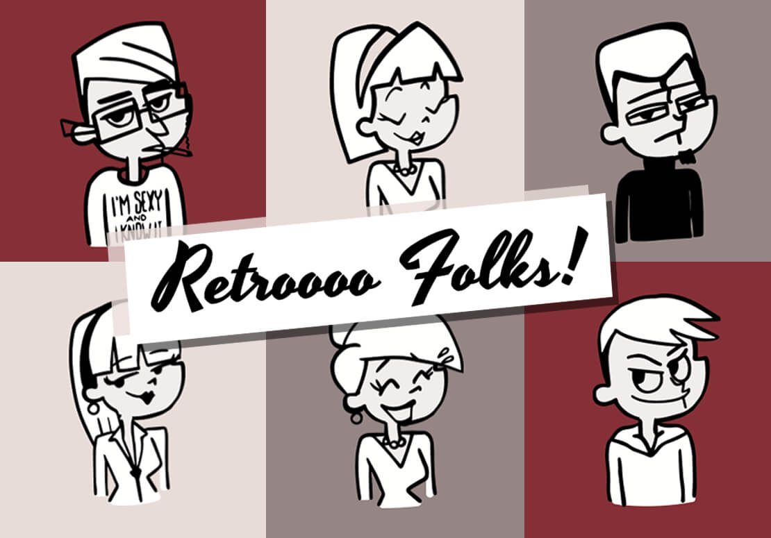 Retroooo Folks Vektor-Charaktere Illustrationen