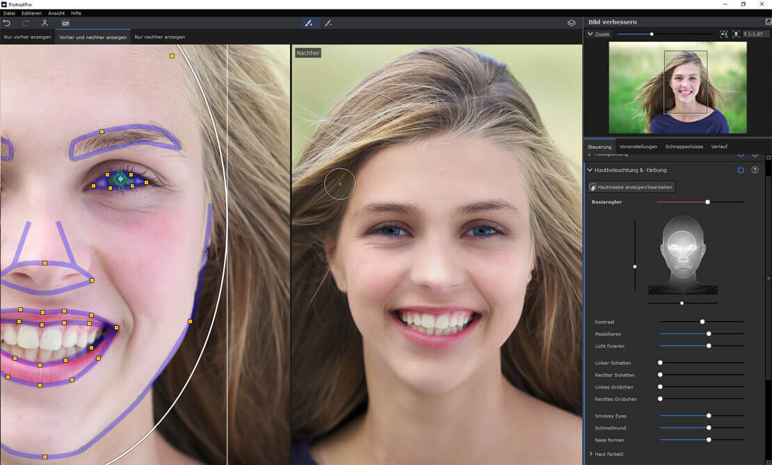 Screenshot Gesichtserkennung in der Portrait-Software