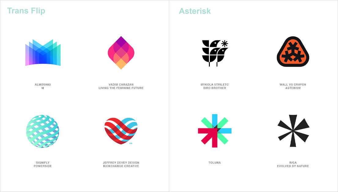 Logo Design Trends 2021 (Trans Flip und Asterisk)