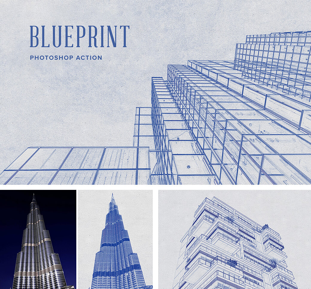 Blueprint Architekt Photoshop Action (Blaupausen-Effekt)