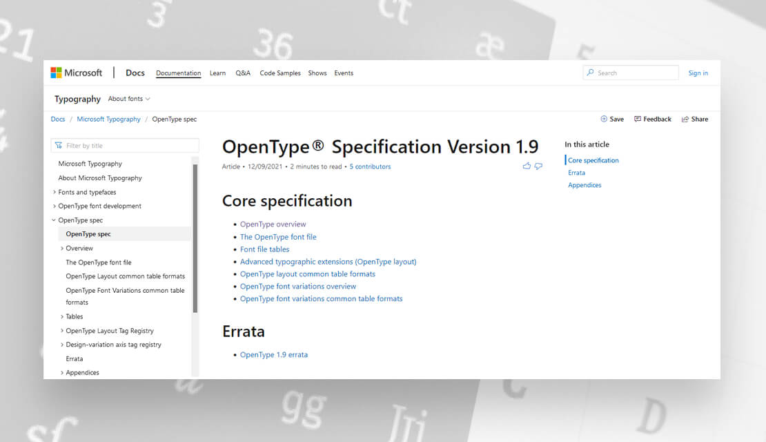 OpenType-Spezifikationen