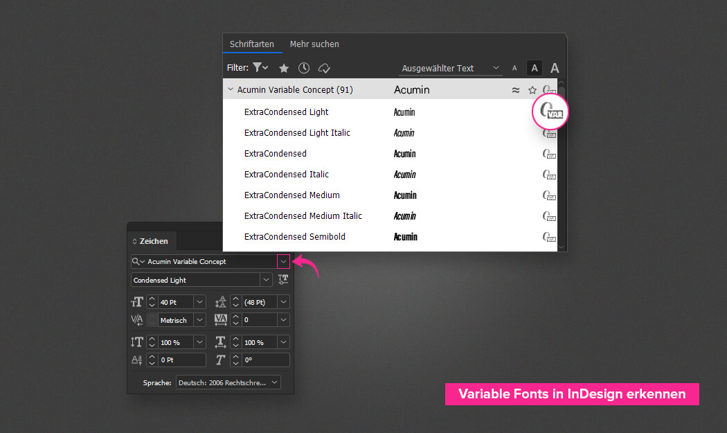 Variable Fonts in InDesign erkennen