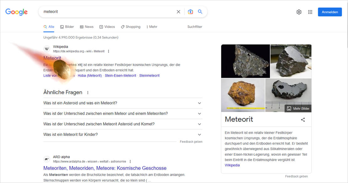Google Easter Egg: Meteoriteneinsturz im Browser