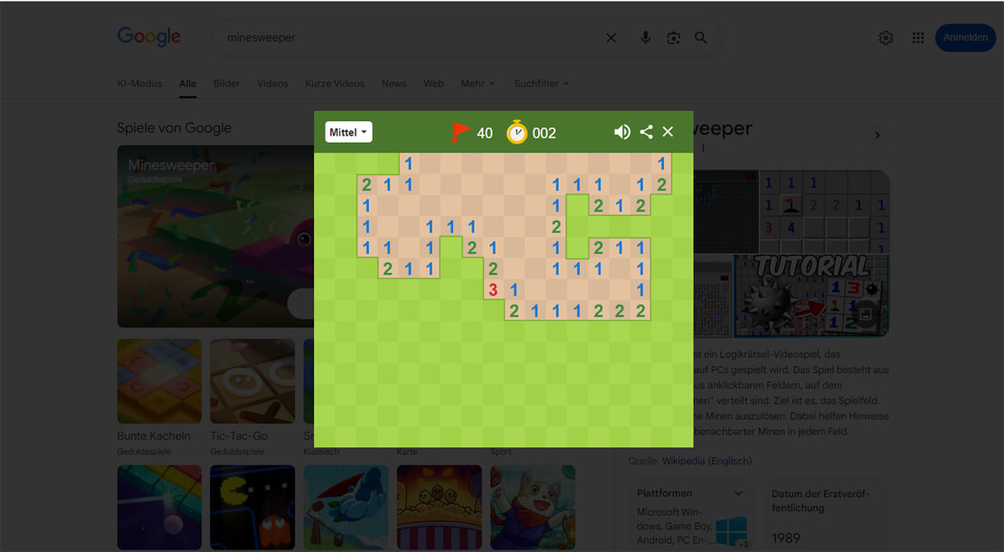 Google Easter Egg: Minesweeper spielen