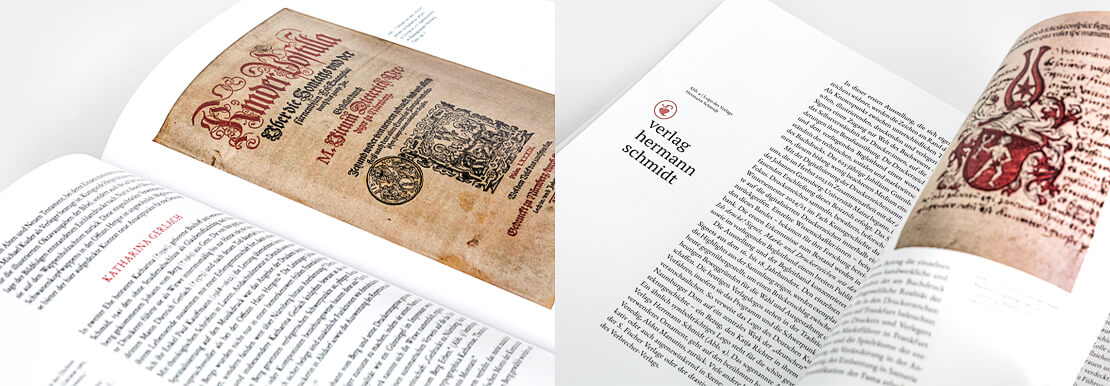 Innenseiten mit historischem Druckerzeichen und modernes Logo