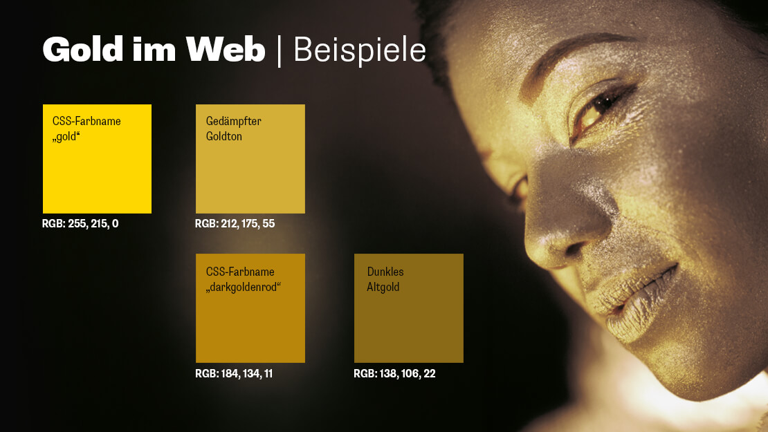 Gold Webfarben: Hex- und RGB-Werte